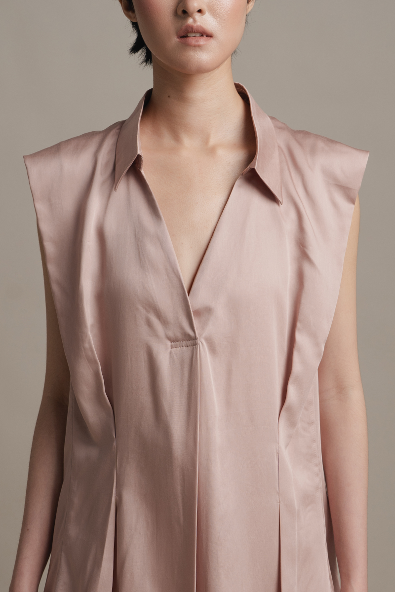 Sleeveless Pleated Shirt In Rose