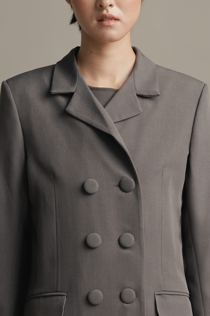 Stand Collar Longfitted Blazer In Ink Grey