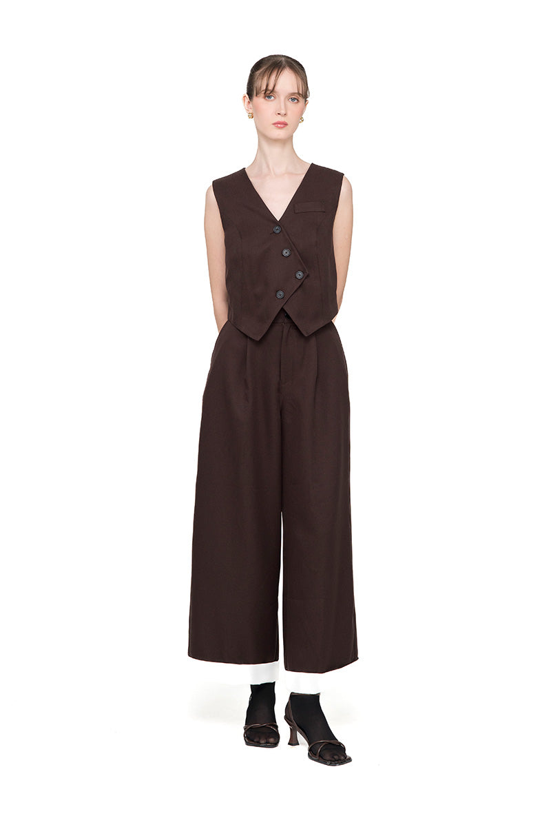 Asymmetric Buttoned Vest In Dark Brown