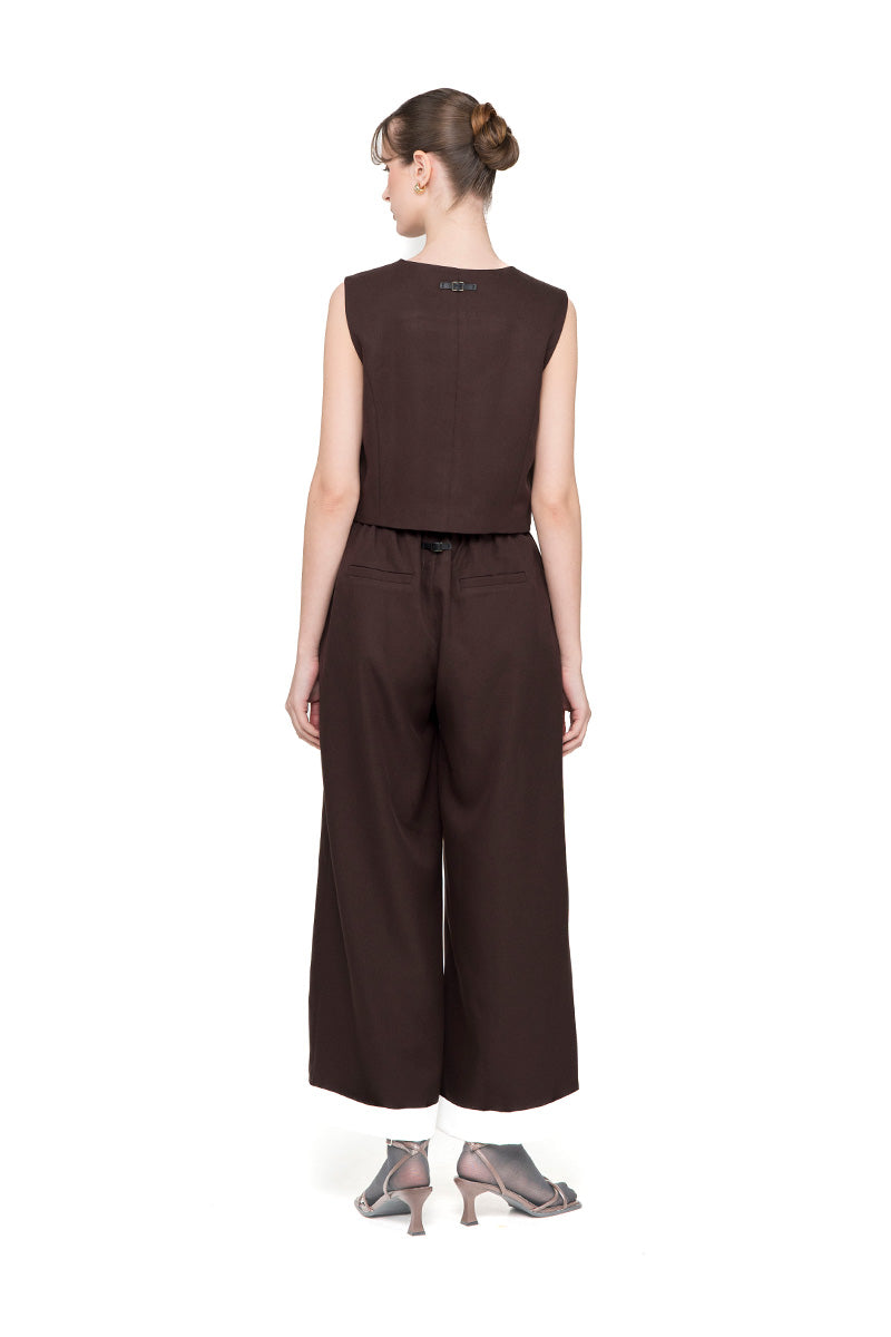 Asymmetric Buttoned Vest In Dark Brown
