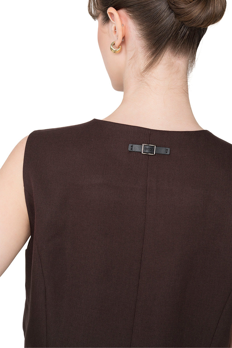 Asymmetric Buttoned Vest In Dark Brown