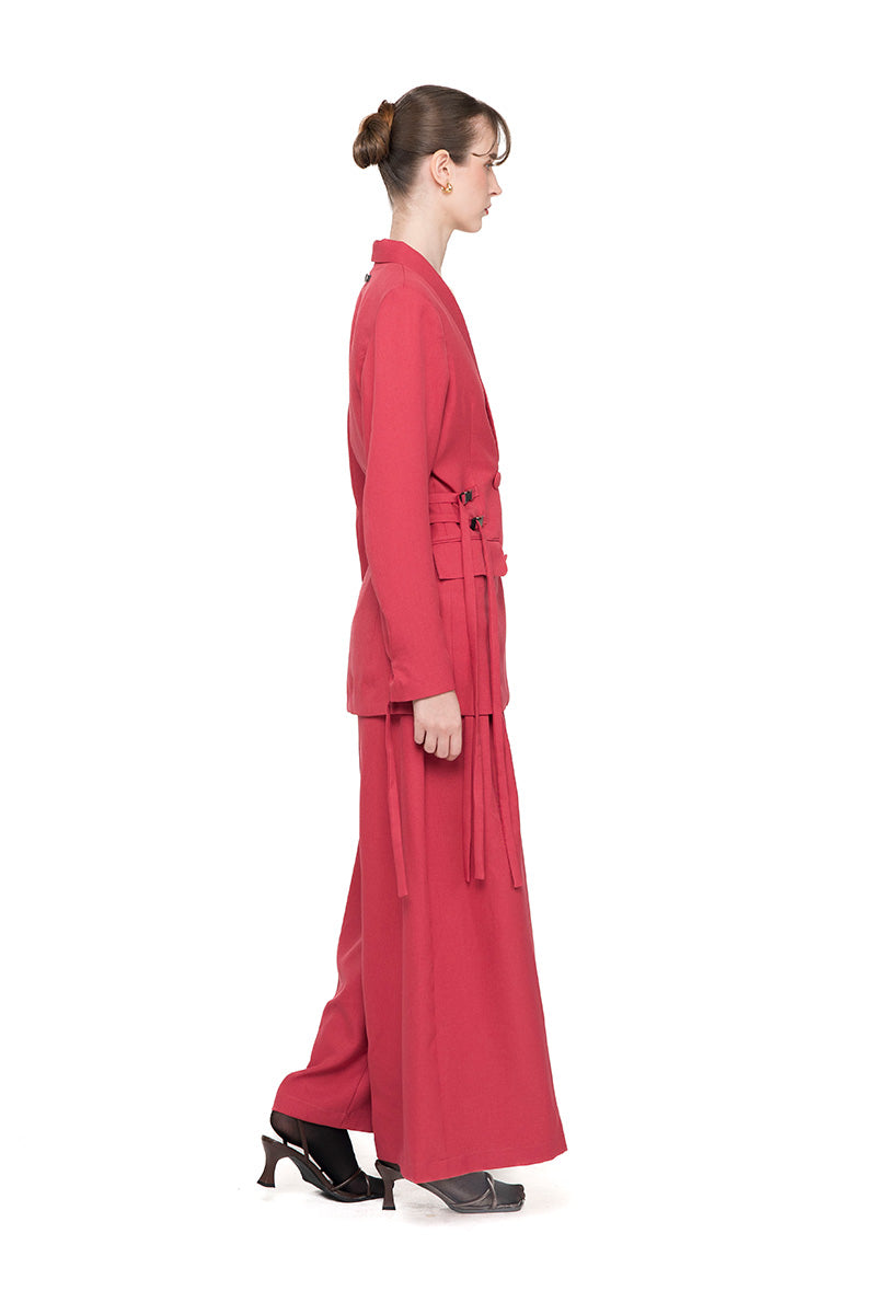 Buckle 15 Long Fitted Blazer In Brick Red