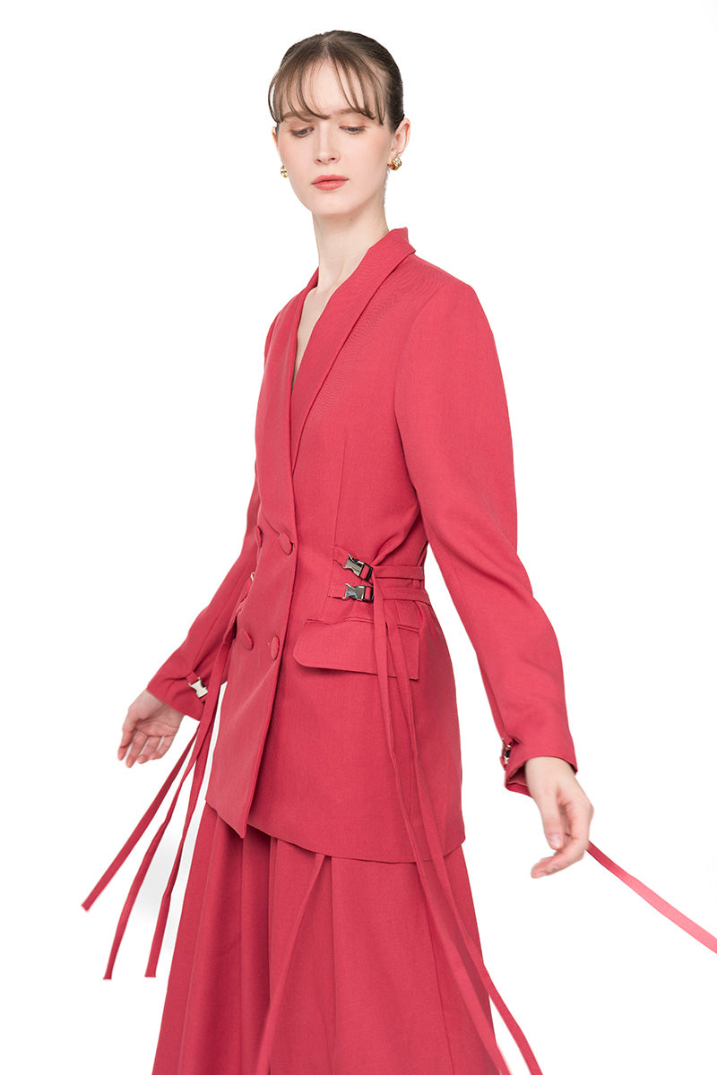 Buckle 15 Long Fitted Blazer In Brick Red