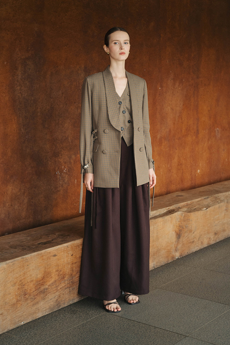 Buckle 15 Long Fitted Blazer In Brown Houndstooth