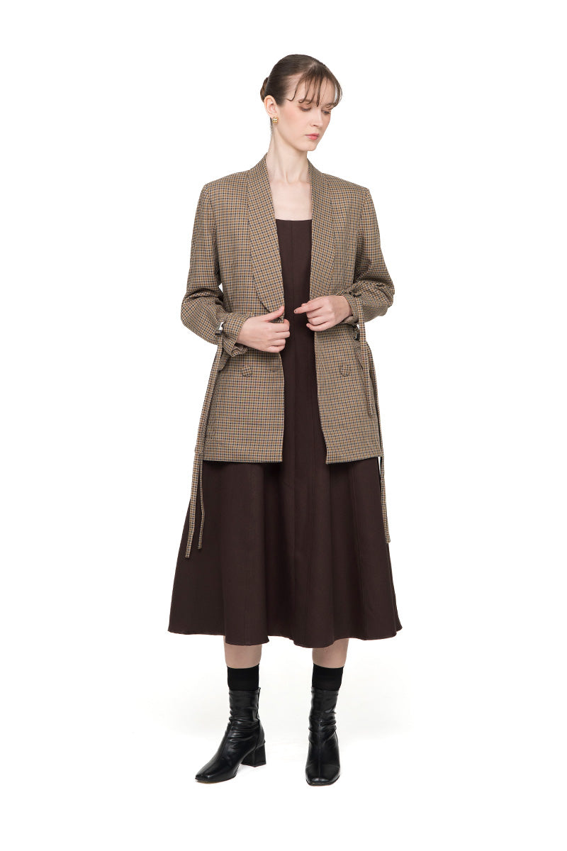 Buckle 15 Long Fitted Blazer In Brown Houndstooth