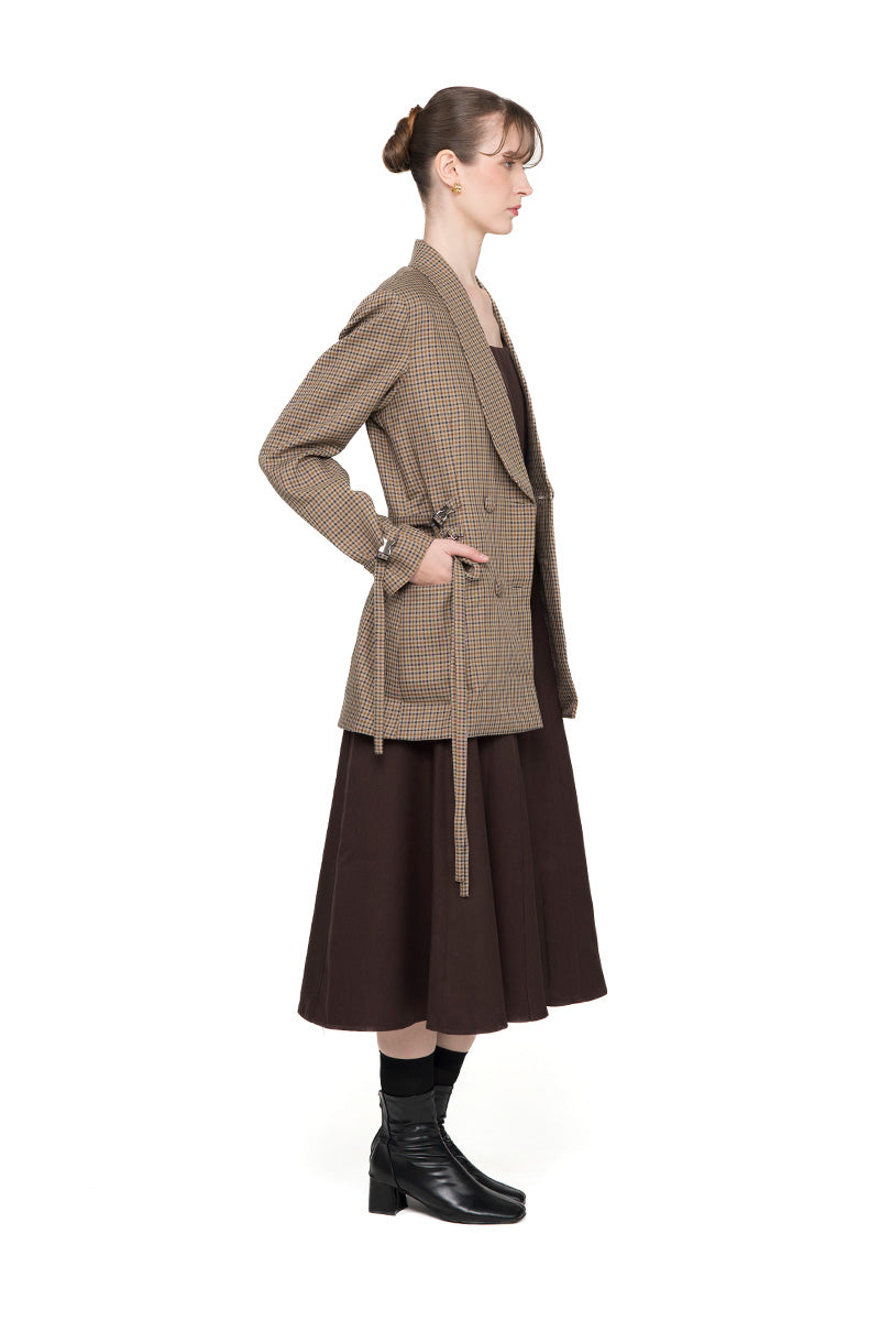 Buckle 15 Long Fitted Blazer In Brown Houndstooth