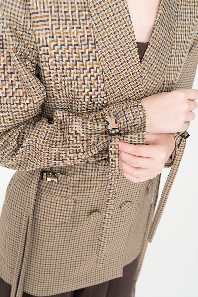 Buckle 15 Long Fitted Blazer In Brown Houndstooth