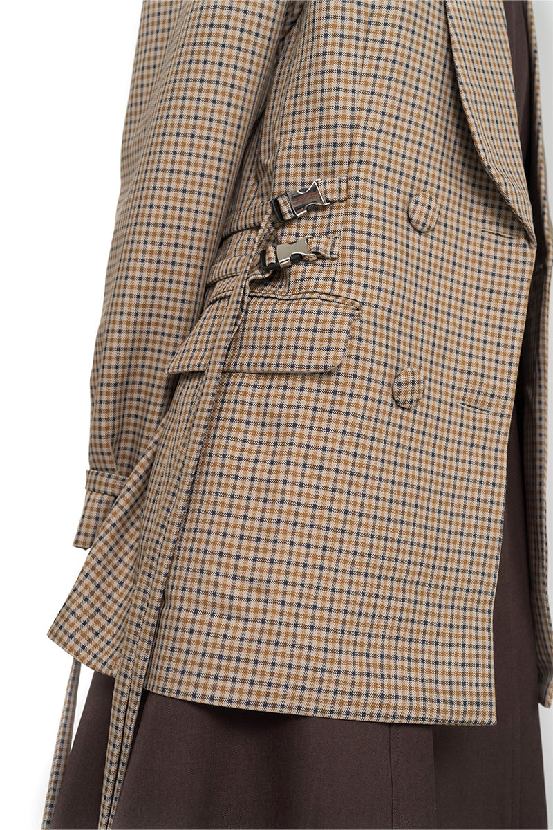 Buckle 15 Long Fitted Blazer In Brown Houndstooth
