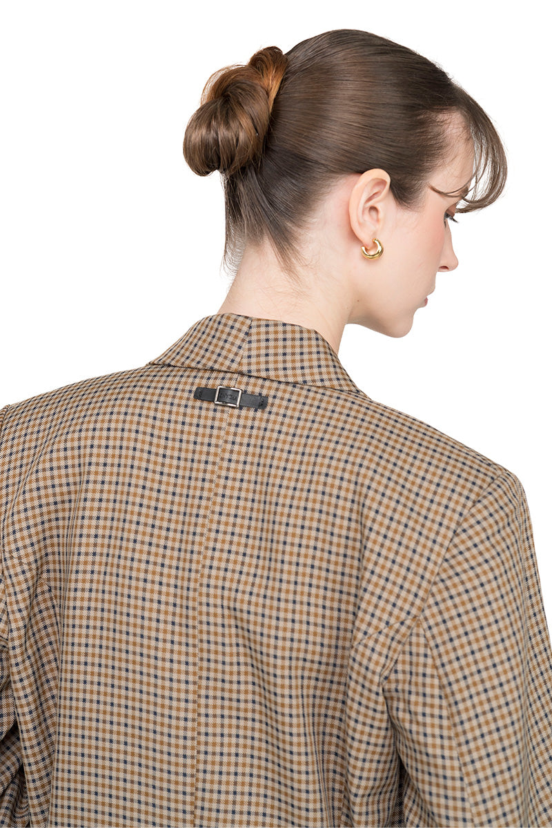 Buckle 15 Long Fitted Blazer In Brown Houndstooth