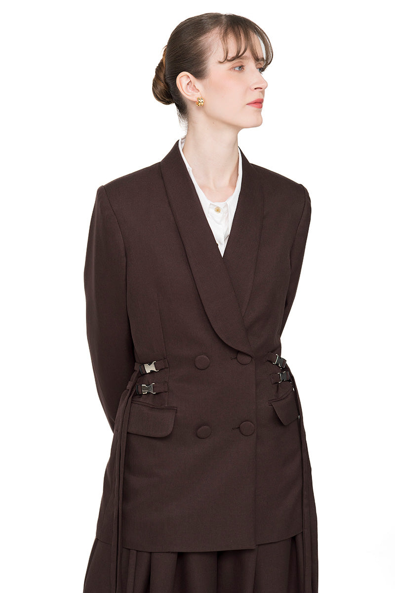 Buckle 15 Long Fitted Blazer In Dark Brown