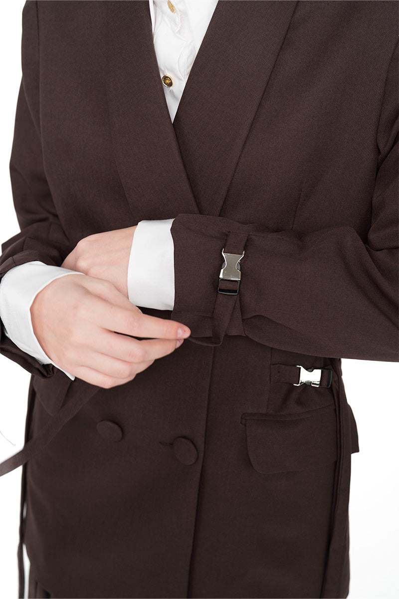 Buckle 15 Long Fitted Blazer In Dark Brown