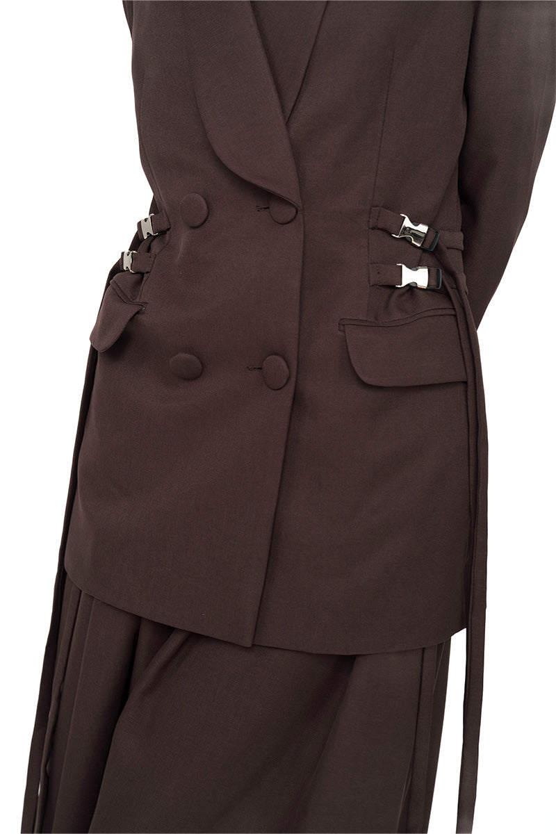 Buckle 15 Long Fitted Blazer In Dark Brown