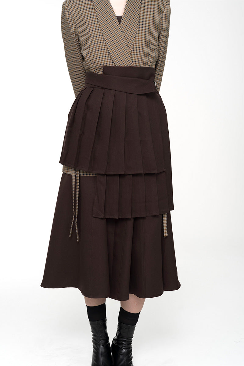 Buckle 25 Flare Pleated Obi In Dark Brown