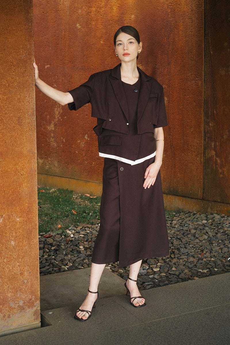 Buttoned Midi Skirt In Dark Brown