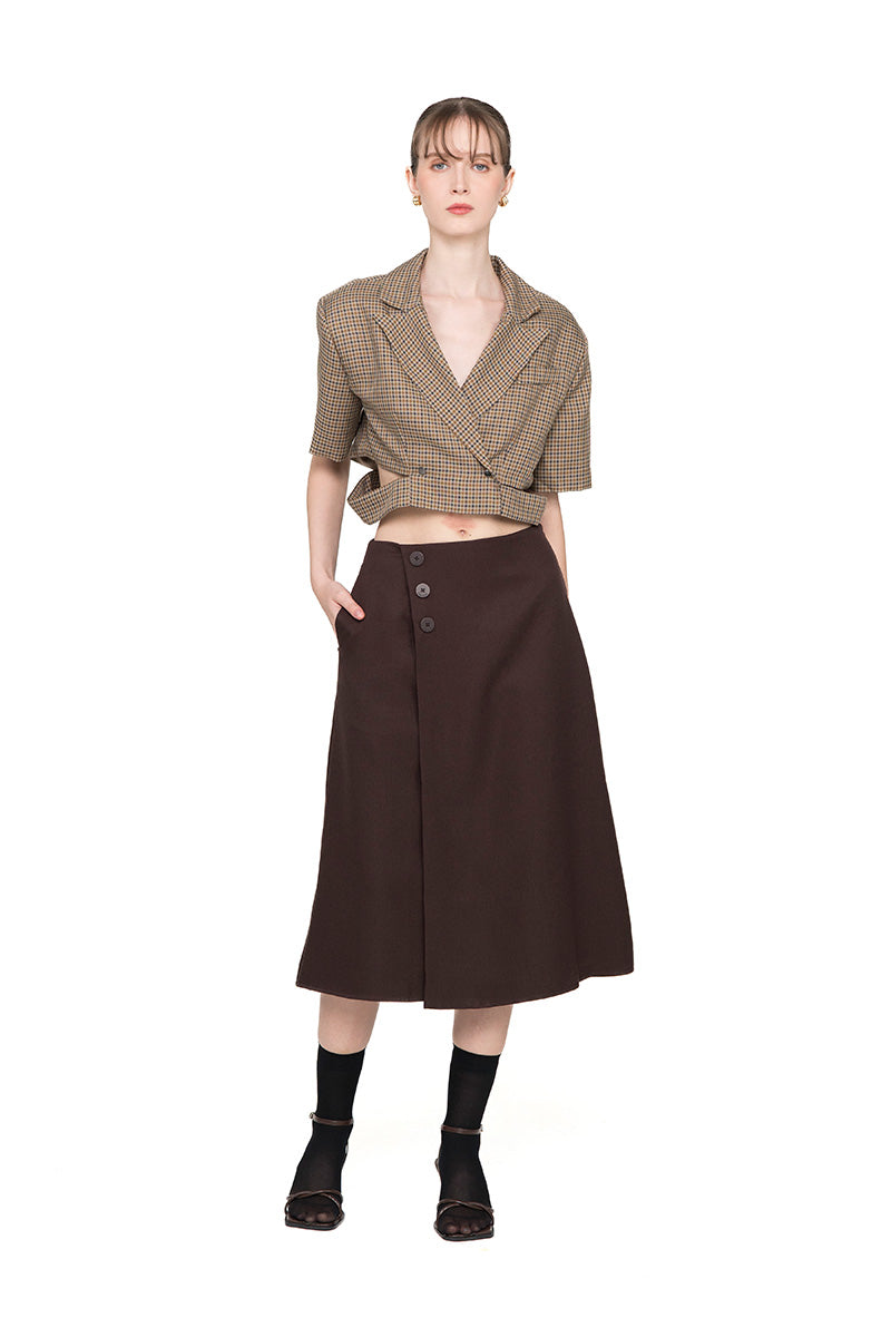 Buttoned Midi Skirt In Dark Brown
