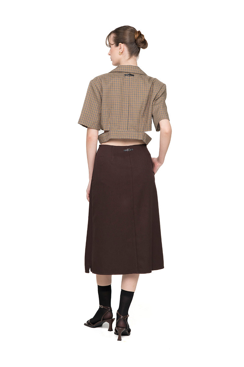 Buttoned Midi Skirt In Dark Brown