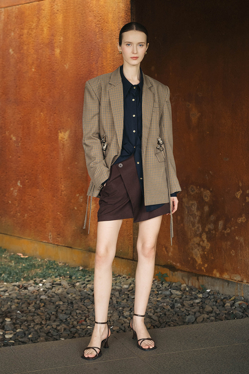 Buttoned Mini Skort In Dark Brown