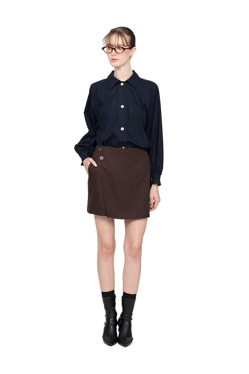 Buttoned Mini Skort In Dark Brown
