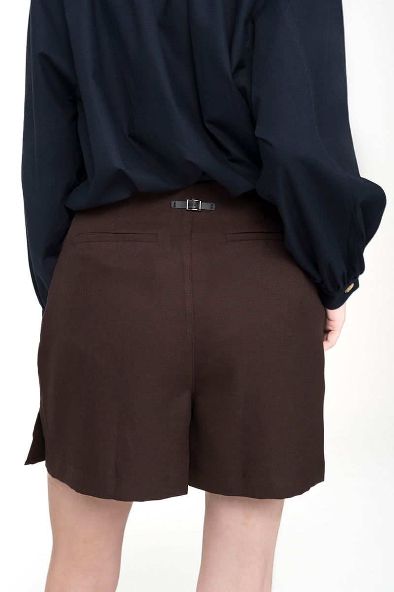 Buttoned Mini Skort In Dark Brown