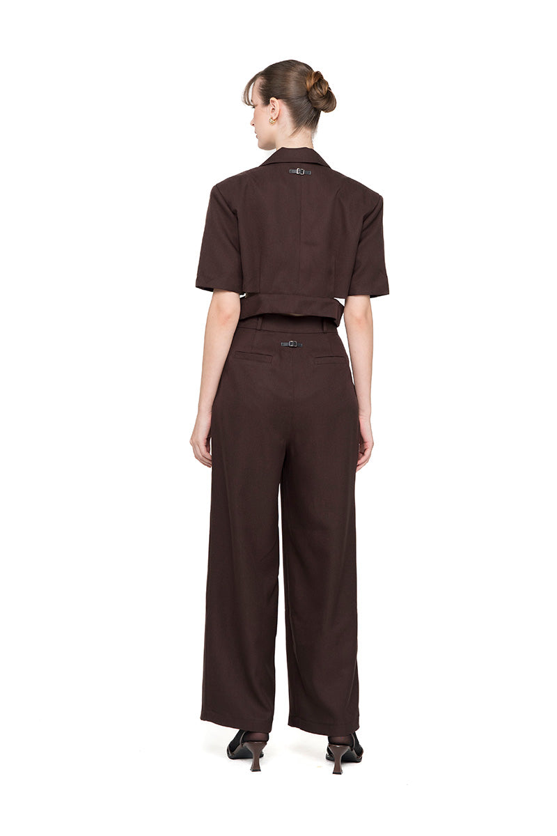 Cropped Blazer With Cutout Details In Dark Brown