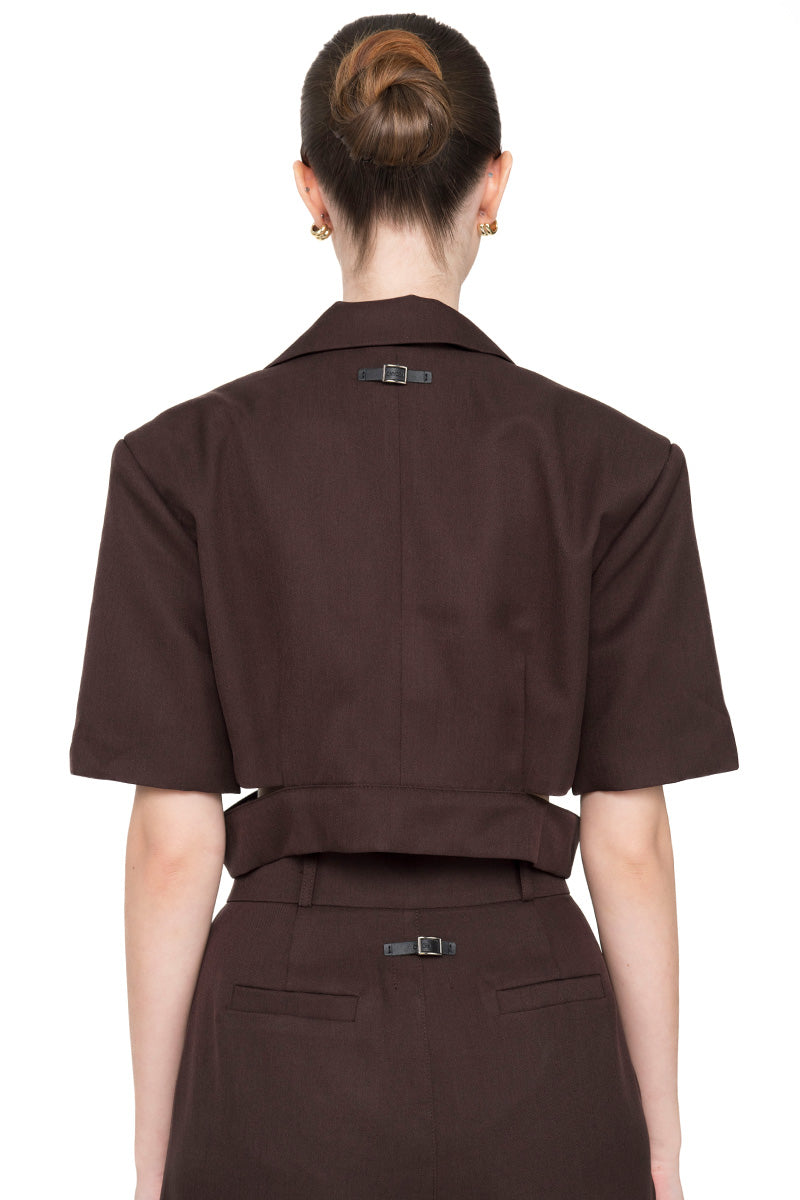 Cropped Blazer With Cutout Details In Dark Brown