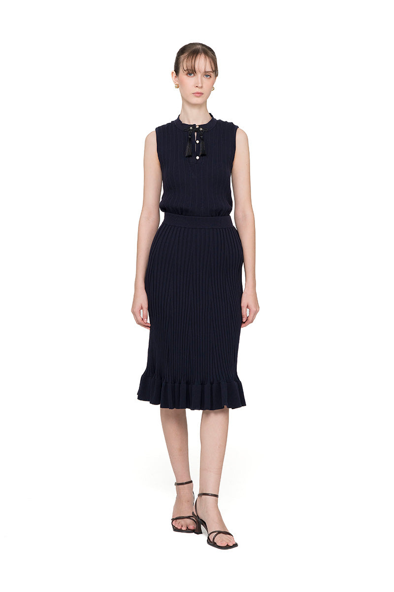 Flare Rib-Knitted Skirt In Midnight Blue