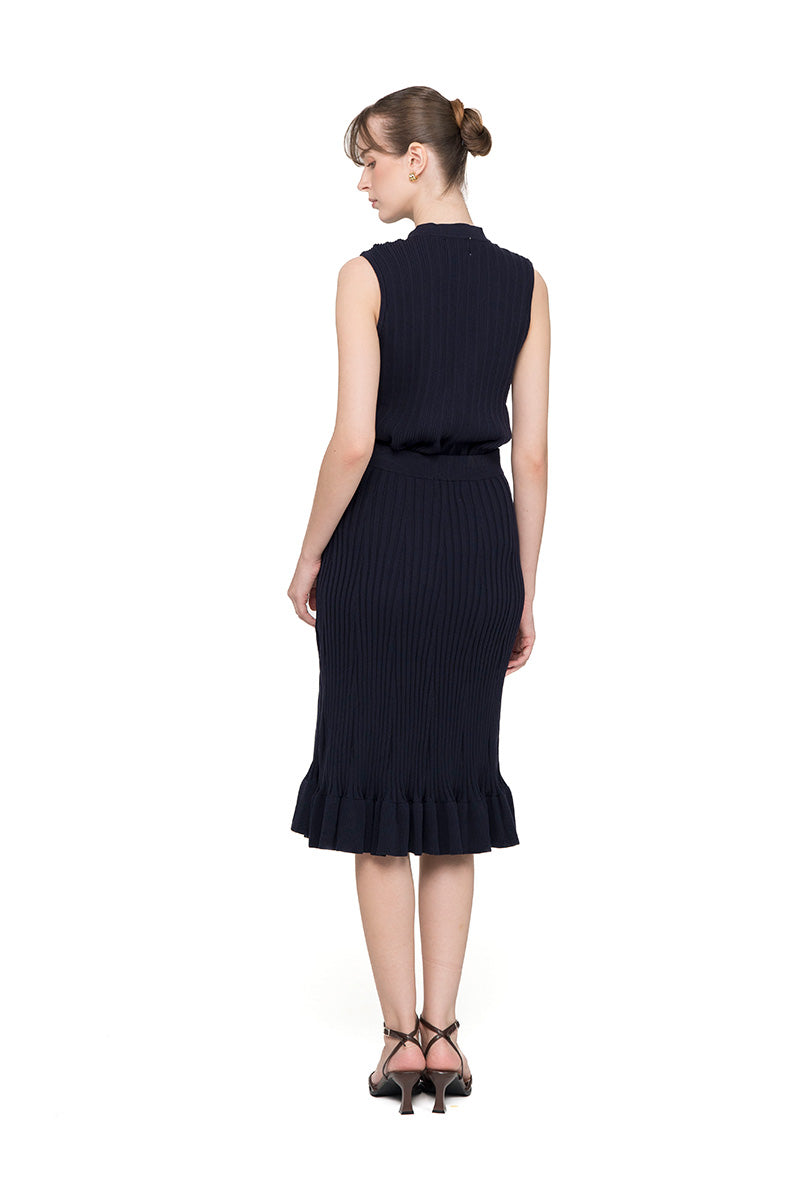 Flare Rib-Knitted Skirt In Midnight Blue