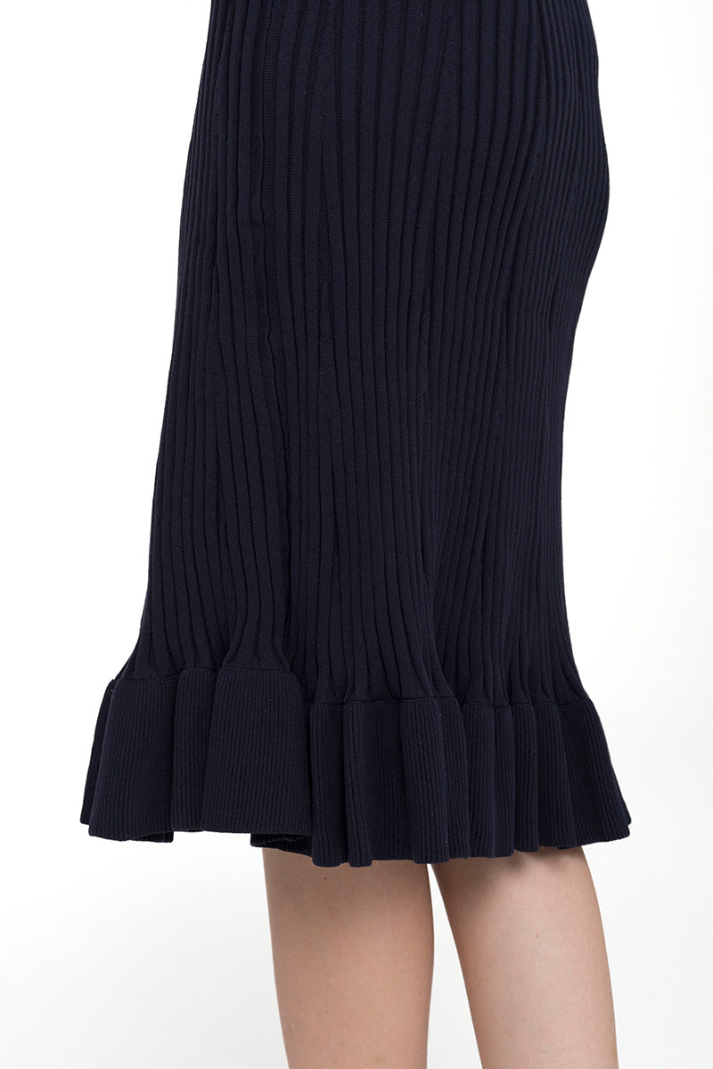 Flare Rib-Knitted Skirt In Midnight Blue