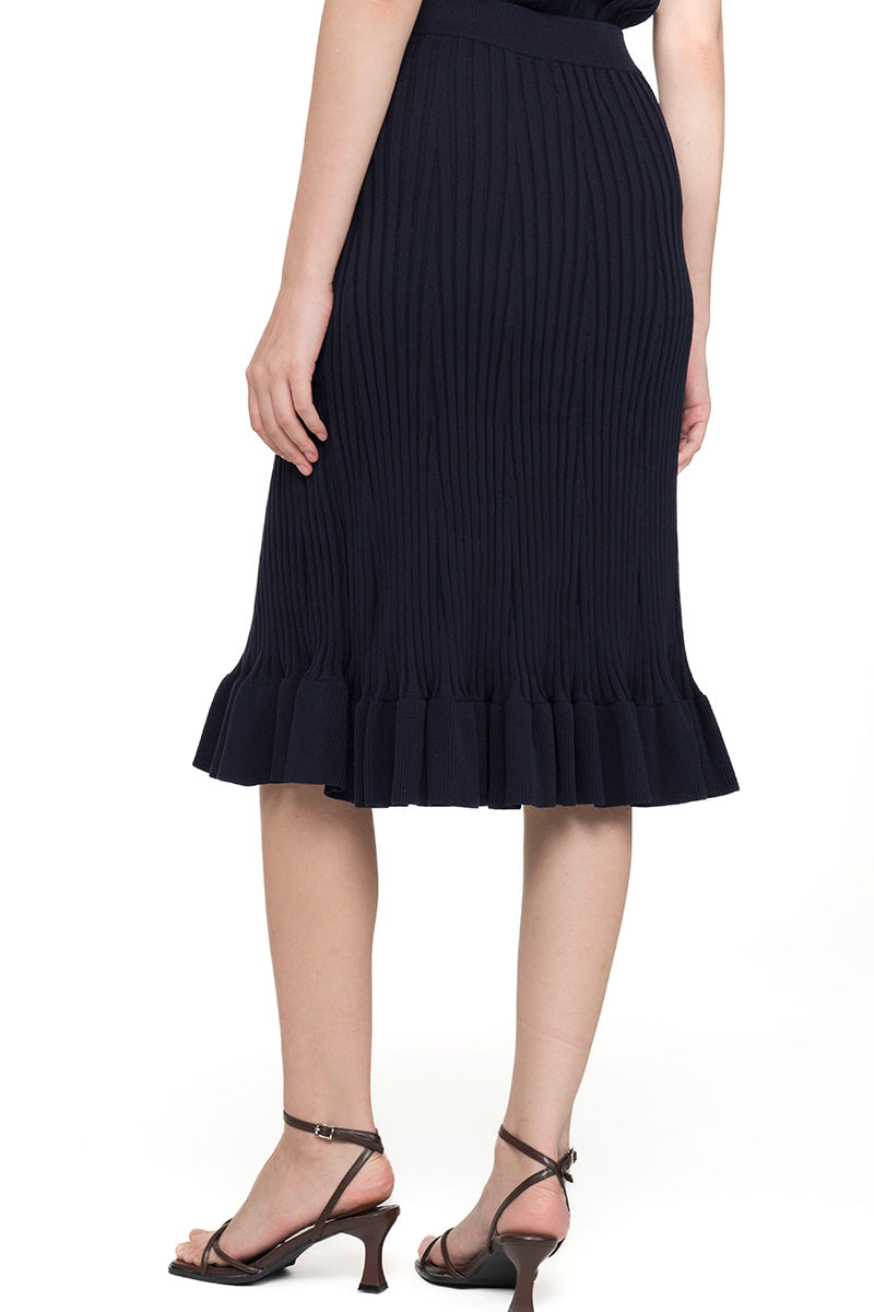 Flare Rib-Knitted Skirt In Midnight Blue