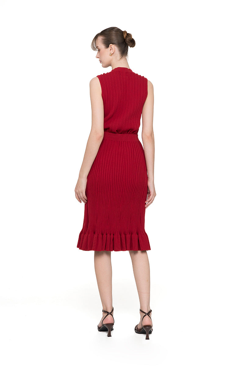 Flare Rib-Knitted Skirt In Ruby Red