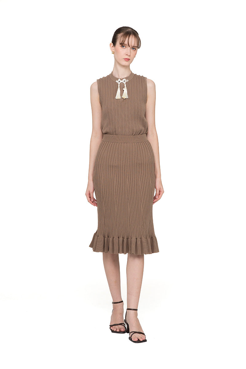 Flare Rib-Knitted Skirt In Taupe