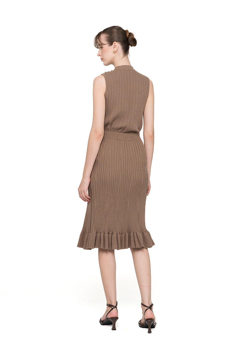 Flare Rib-Knitted Skirt In Taupe