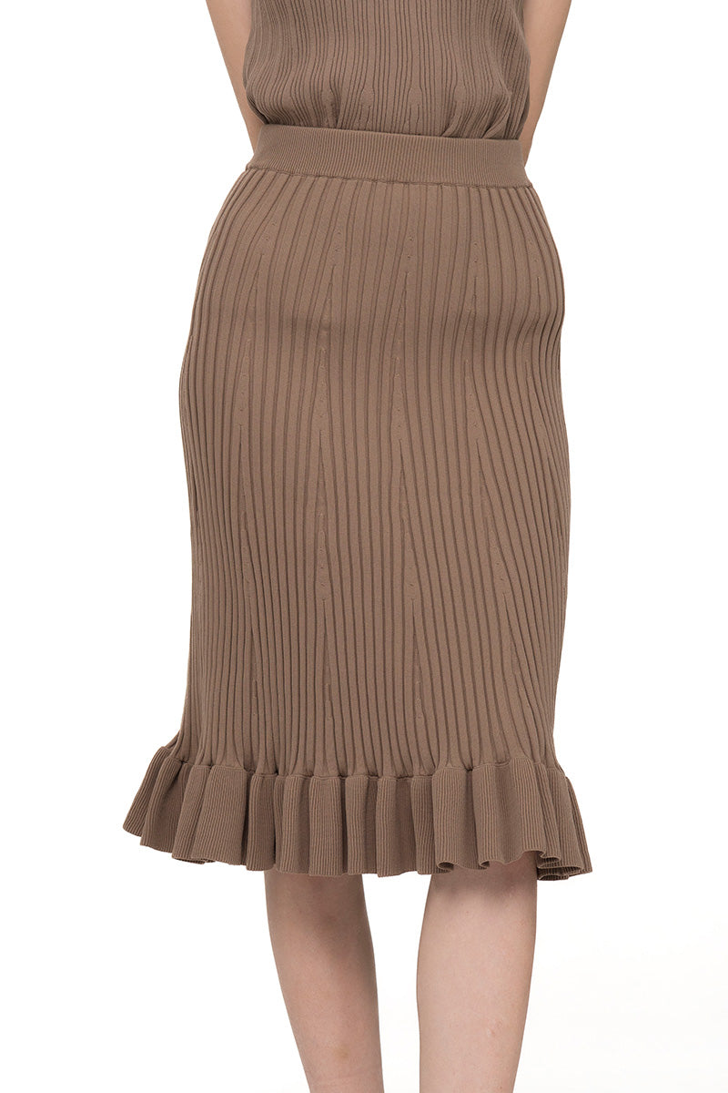 Flare Rib-Knitted Skirt In Taupe