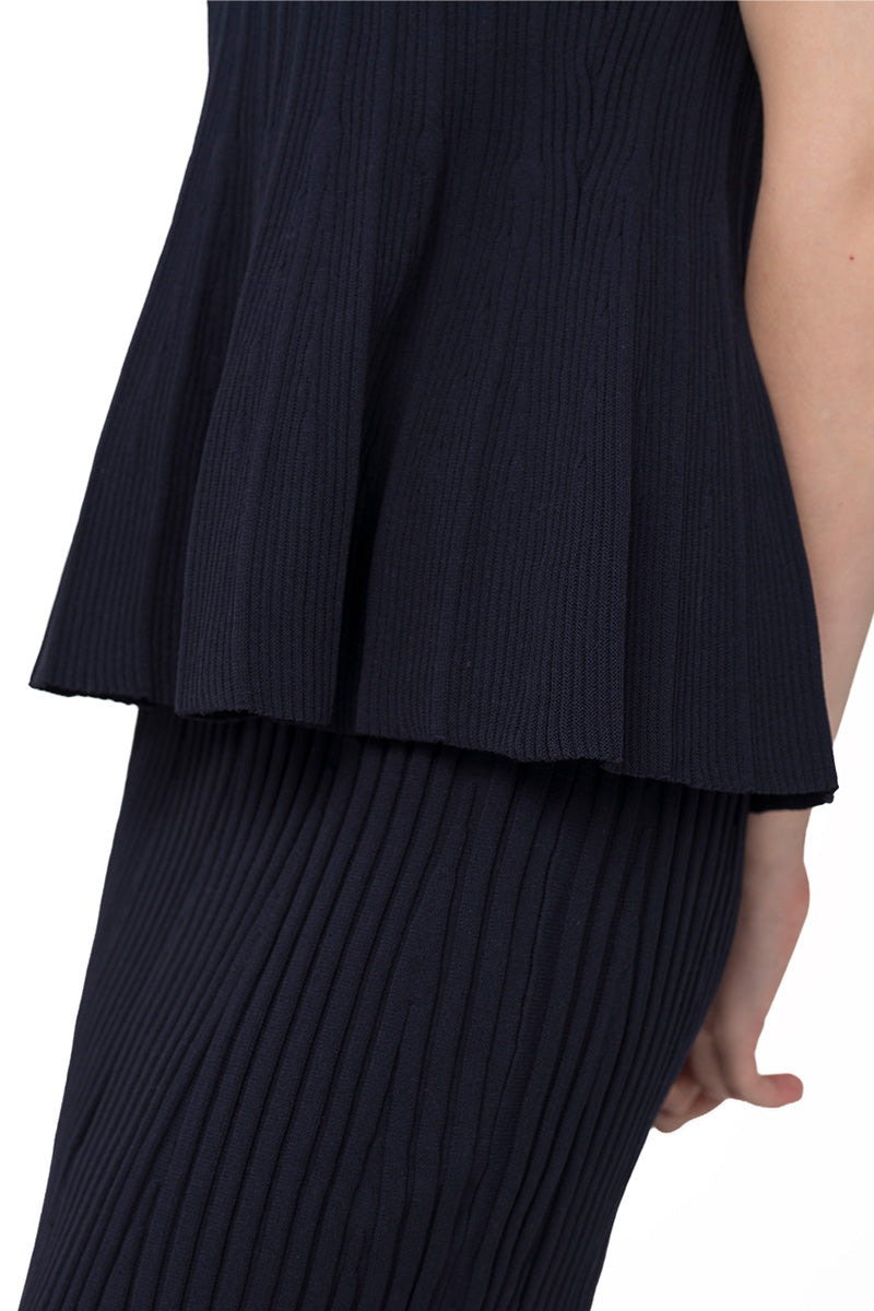 Flare Rib-Knitted Top With Tassel Detail In Midnight Blue