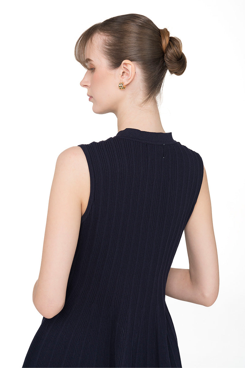 Flare Rib-Knitted Top With Tassel Detail In Midnight Blue