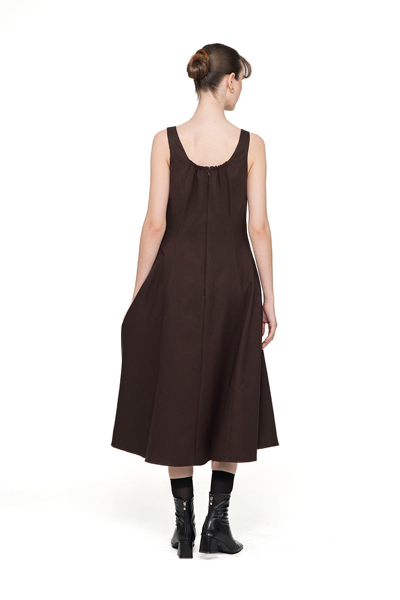 Square Neck Midi Dress In Dark Brown