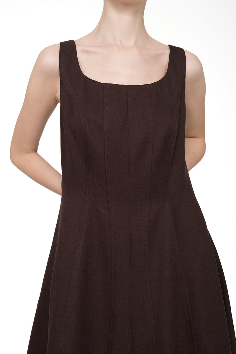 Square Neck Midi Dress In Dark Brown