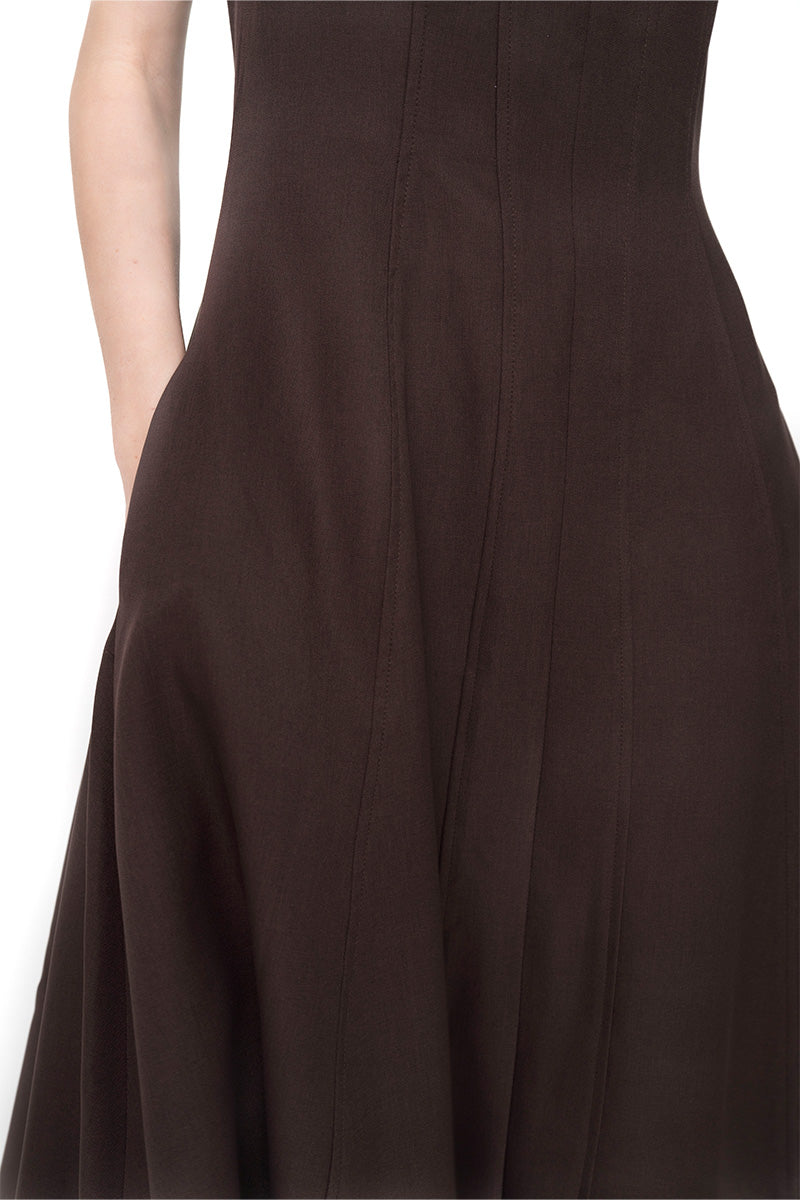 Square Neck Midi Dress In Dark Brown