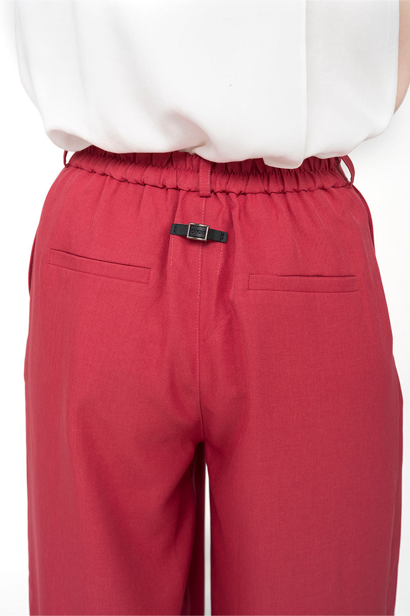 Straight Leg Pants With Contrast Hem In Brick Red