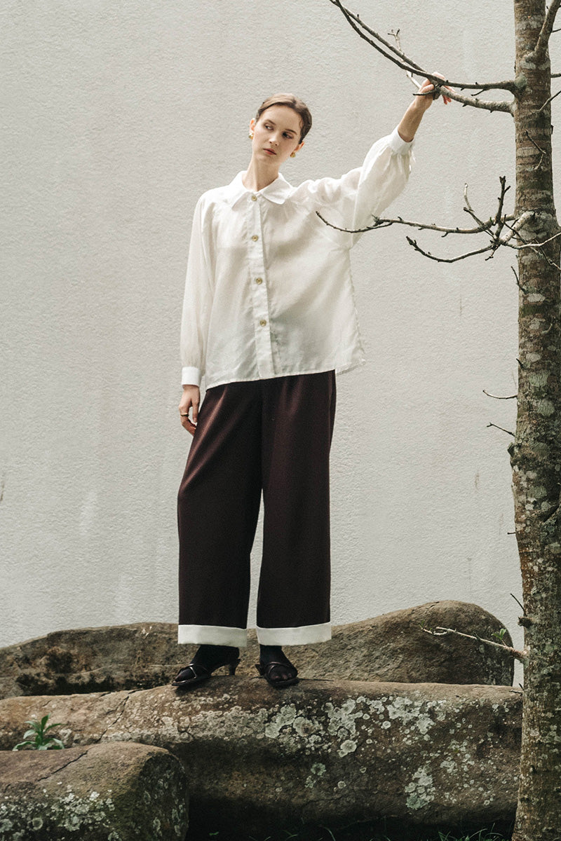 Straight Leg Pants With Contrast Hem In Dark Brown