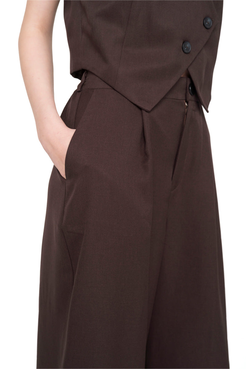 Straight Leg Pants With Contrast Hem In Dark Brown