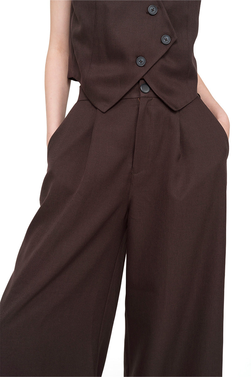 Straight Leg Pants With Contrast Hem In Dark Brown