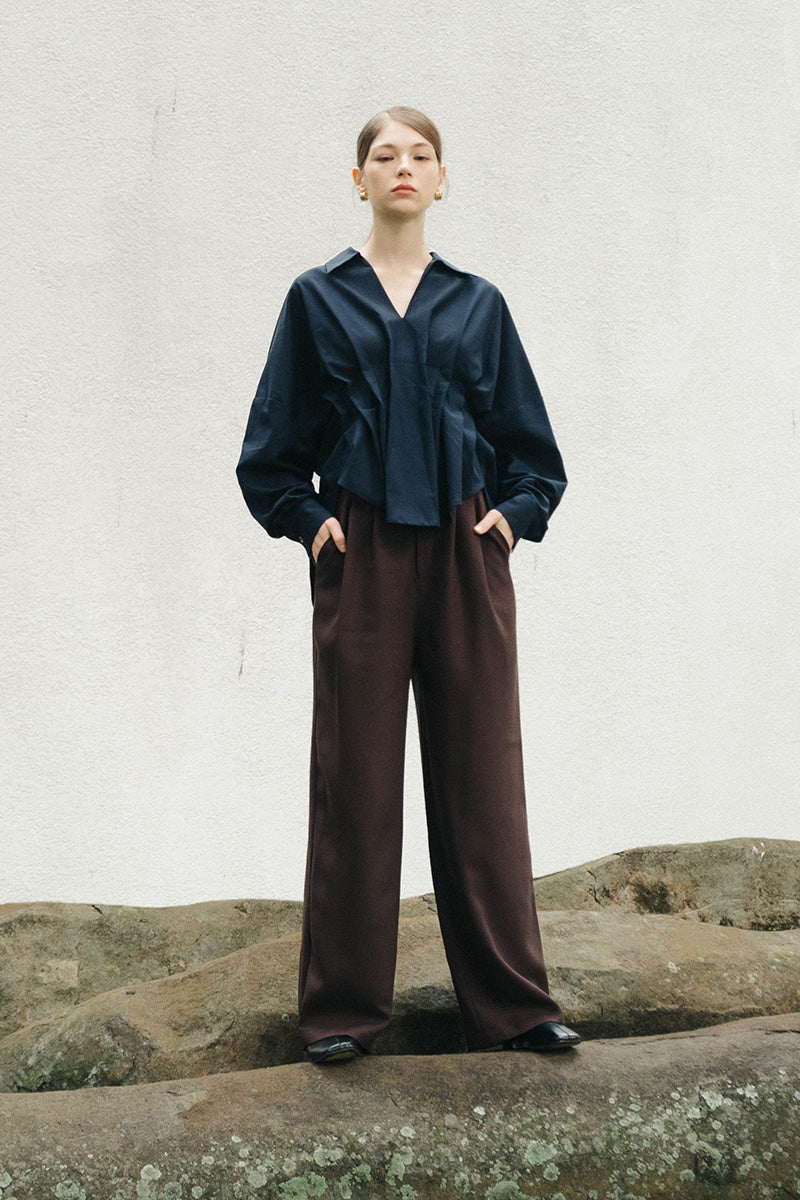 Straight Leg Pants With Side Button Detail In Dark Brown