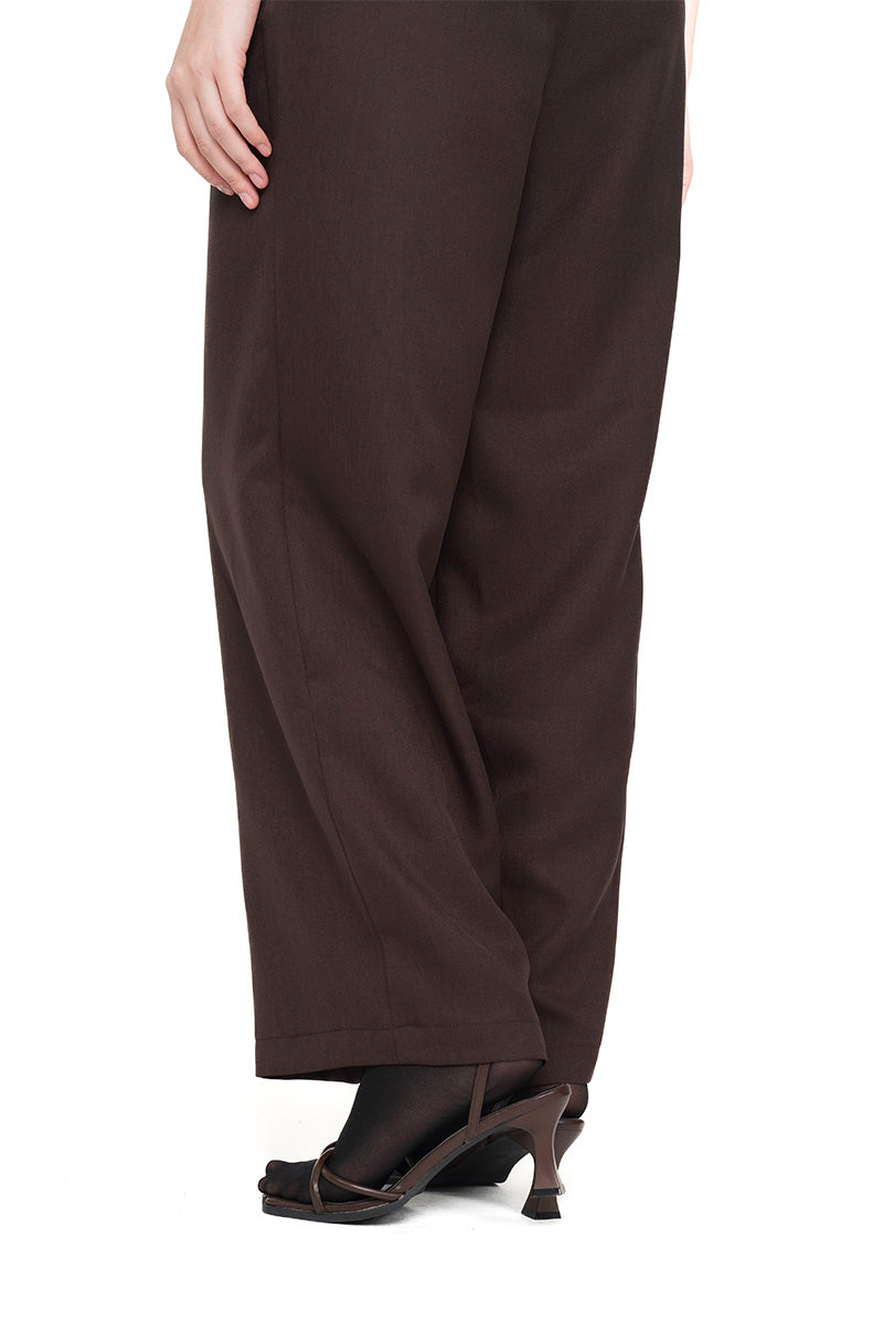 Straight Leg Pants With Side Button Detail In Dark Brown