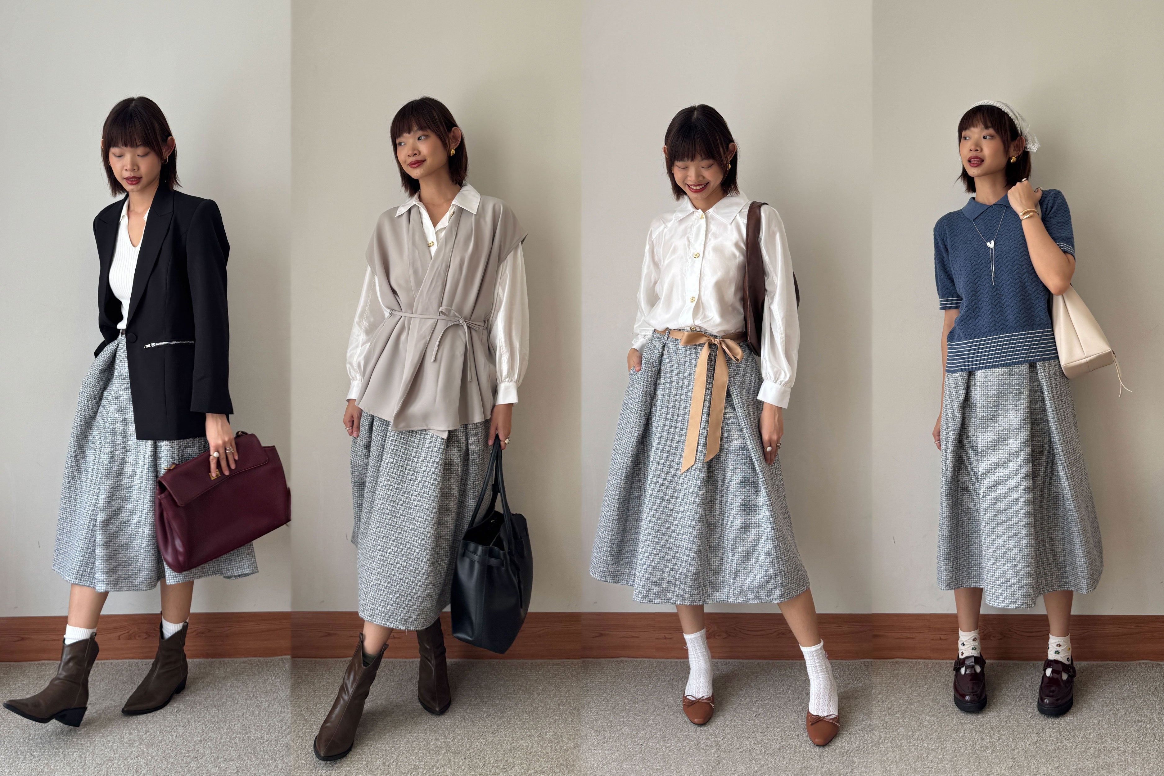 How to Style a Pleated Tweed Midi Skirt for Work