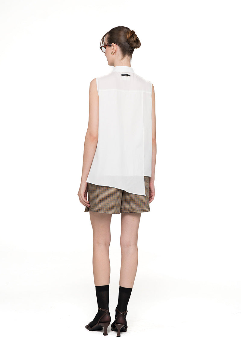 Asymmetric Double Layer Sleeveless Shirt In White
