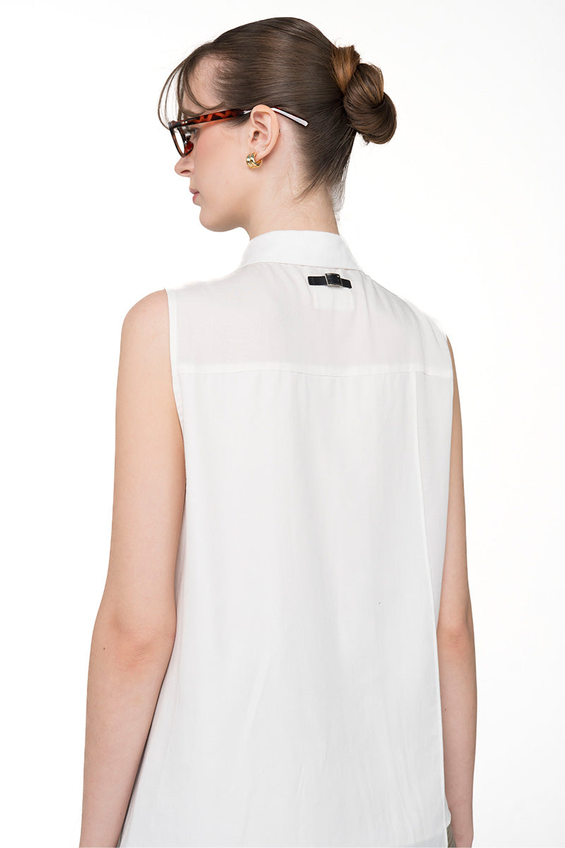 Asymmetric Double Layer Sleeveless Shirt In White