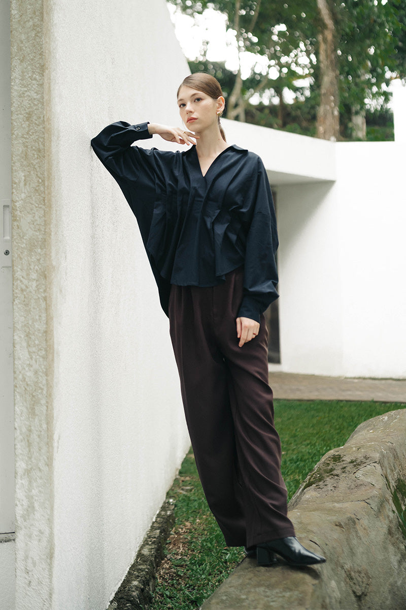 Pleated Shirt In Midnight Blue