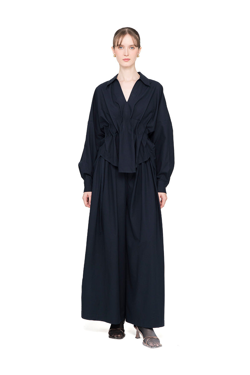 Pleated Shirt In Midnight Blue