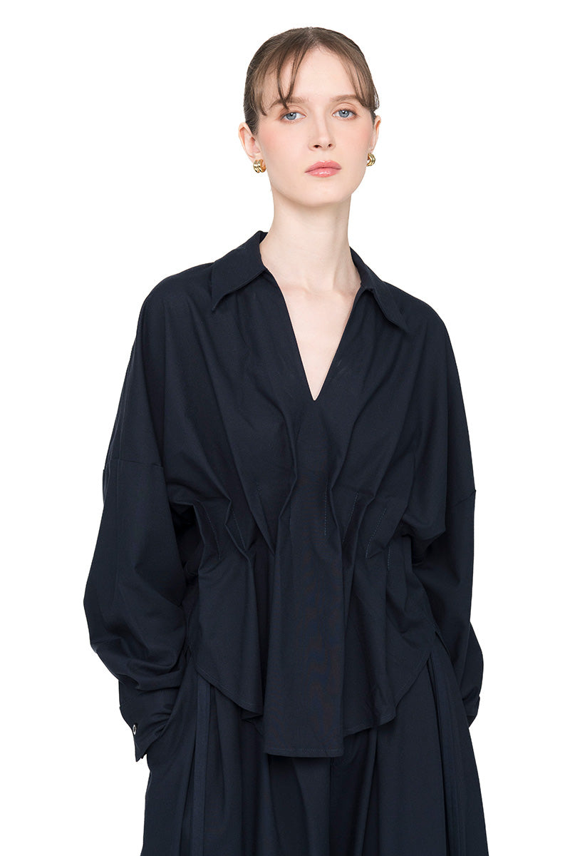 Pleated Shirt In Midnight Blue